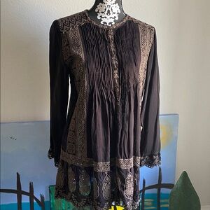 Johnny Was Dark Tunic with Lace Accents